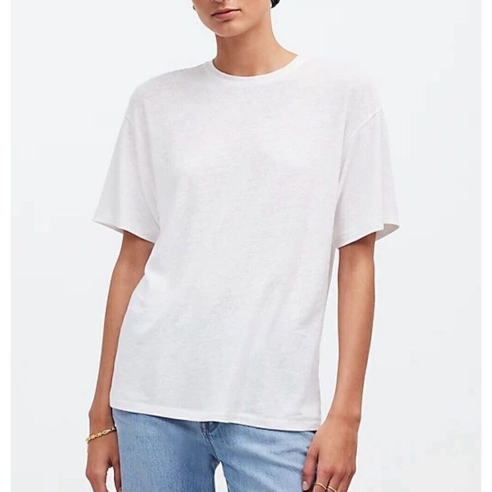 MADEWELL Tee Women Small Linen Blend Oversized T-Shirt NEW White NR357